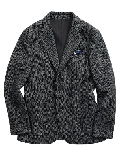 Navy Blue Herringbone Men's Suits Blazer Single Breasted Suit Jacket Formal Fashion Notch Lapel Coat for Wedding Business Casual