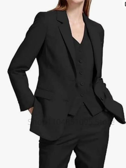 Office Ladies Pantsuits Solid Women Business Classic Single Breasted Flared Pants Blazer Vest Pants Three Piece Set Formal Suit