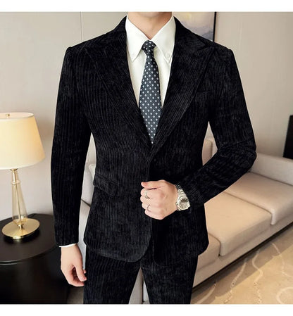 Winter Chenille Velvet Suit Jacket for Men Slim Fit Casual Business Formal Jacket Wedding Groom Social Office Blazer Masculino