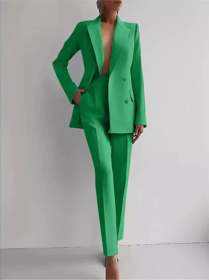 Spring Casual Long Sleeve Suit Set Autumn Elegant Office Lady Solid Slim Tops Blazer Pants Two Piece Sets Women Outfit 2025