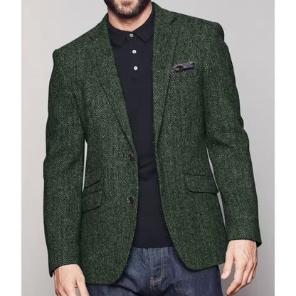 Men's Herringbone Suit Jacket – Single Breasted Slim Fit Blazer for Business & Formal Wear