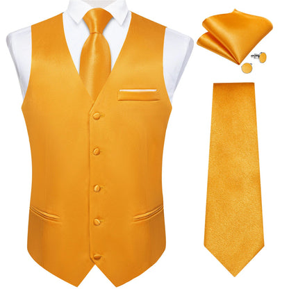 Men's Satin Suit Vest Set with Tie Handkerchief and Cufflinks for Wedding and Prom