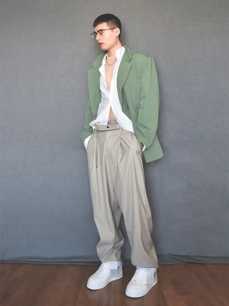 New Designer Men Loose Fit Double Breasted Blazer Pants Two Piece Set Oversized Business Casual Matching Set Fashion Suits Male