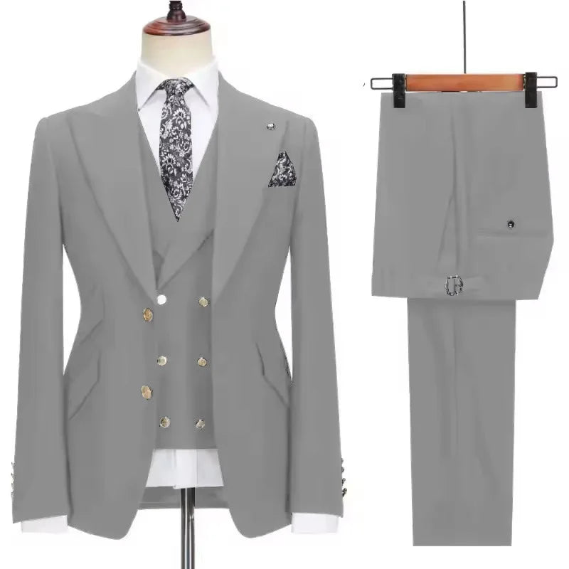 3 Piece Formal Slim Fit Men Suits Groom Tuxedos Peak Lapel Single Breasted Blazer Vest Pants Sets Business Clothing for Men