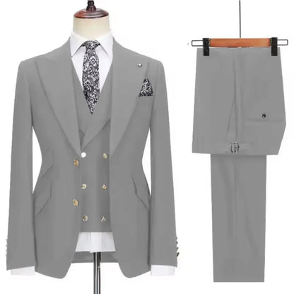 3 Piece Formal Slim Fit Men Suits Groom Tuxedos Peak Lapel Single Breasted Blazer Vest Pants Sets Business Clothing for Men