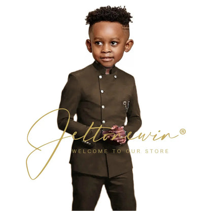 Royal Blue Boys Suit 2 Piece Wedding Tuxedos Double Breasted Jacket Pants Slim Fit Kids Formal Party Outfit Blazer Sets