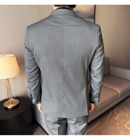 Men's bird's eye pattern high-end craftsmanship summer thin suit set, two-piece wedding banquet business casual suit