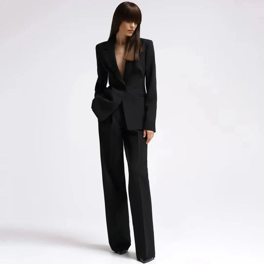 Women Suit 2 Pieces Black With Lapel Single Button For Wedding Party Business Work Daily Commute Casual Shopping Blazer And Pant