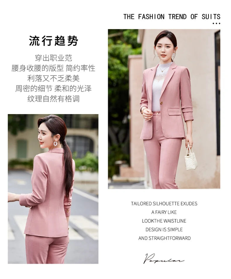 Two-Piece Jacket and Pants for Women, Simple and Elegant, Professional, Autumn and Winter, New, 2025