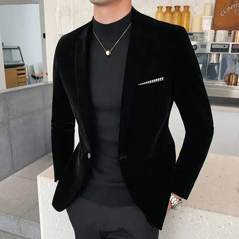 Mens Blazer Men's Fashion Business Corduroy Shirt Gentleman British Style Casual Slim-fit Wedding Work  Mens Blazer Jacket  5XL