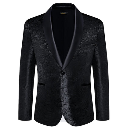 Men's Black Paisley Suits Blazer Jacket Fashion Business Banquet Wedding Party Dress Floral Red Suit Coat Men Clothing