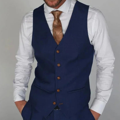 Men's Formal Vest Single Button V-Neck Solid Waistcoat for Weddings Banquets and Business