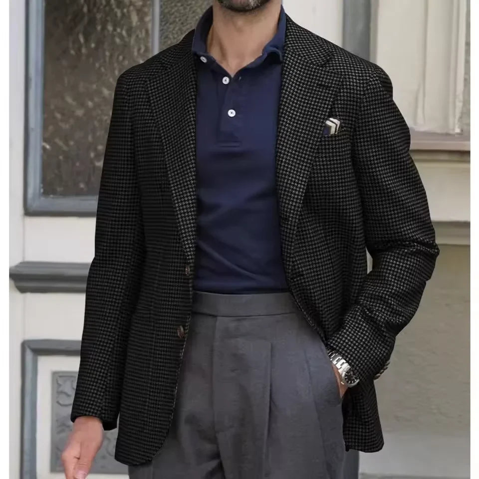 Men's Suit Jacket Houndstooth Slim Fit Single Breasted for Casual and Formal Wear