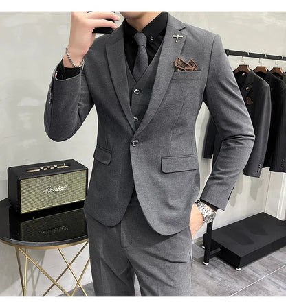 (Jacket +Vest+Pants) Plus Size 7XL-S Men Korean Slim Fit Groom Wedding Business Casual Tuxedo Mens Work Social Suit 3 Pieces