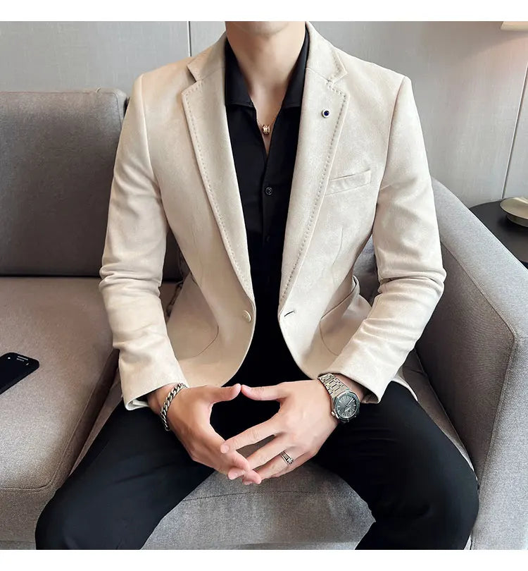 British Style Autumn Suede Business Casual Suit Jacket for Men High Quality Social Office Blazers Wedding Groom Dress Coats