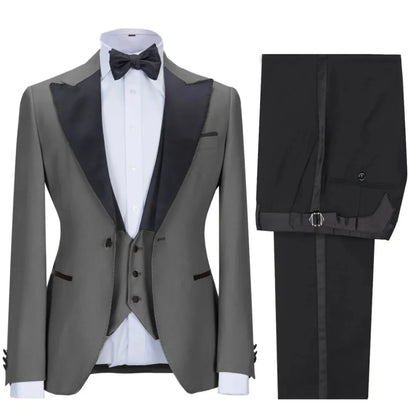 Men Suit 3 Pieces Beige With Black Lapel Single Button For Wedding Business Banquet Party Office Daily Work Jacket Vest Pants