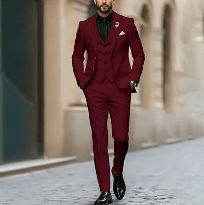 Purple Men Suit Single-breasted Peak Lapel 3 Pieces(Jacket+Pants+Vest) Male Formal Wedding Party Set