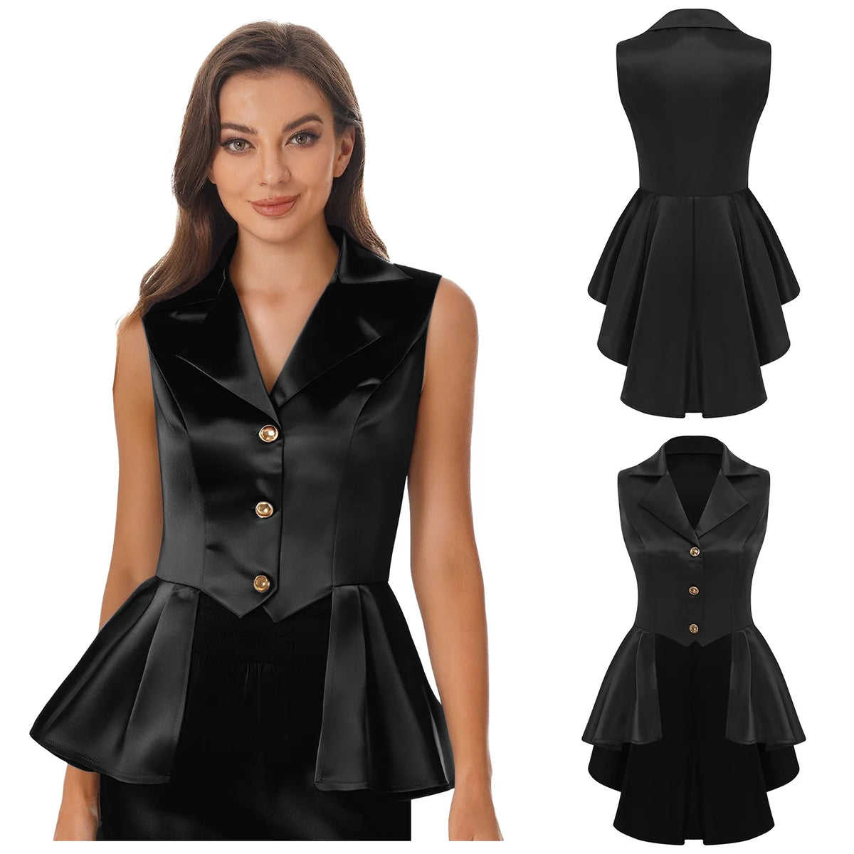 Women Sleeveless Vests Steampunk Victorian Costumes Waistcoat Jacket Top Turn-Down Collar Tuxedo Tank Top Cosplay Gothic Outfit