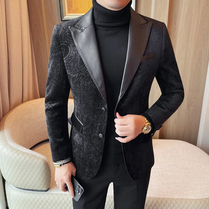 High-quality men's fashionable suit jackets, autumn and winter casual patchwork suits, new high-end patchwork suits