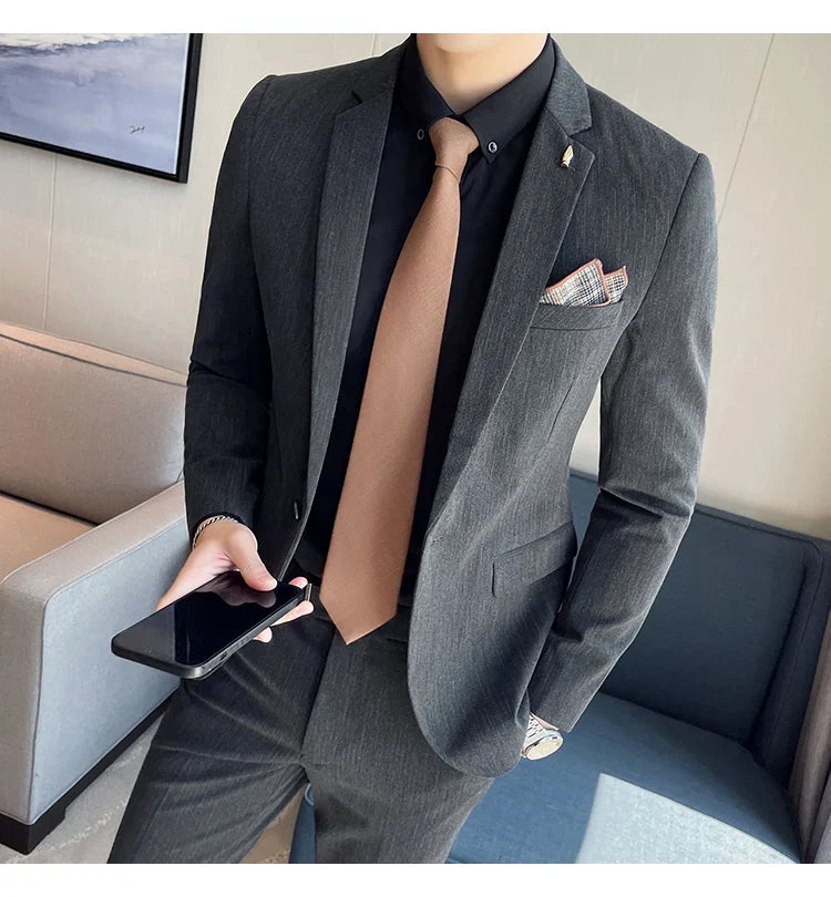 7XL 6XL(Jacket+Pant）Fashion Striped Men Slim Fit Suit Groom Wedding Tuxedo Formal Business Party Slim Fit Social Stage Costume