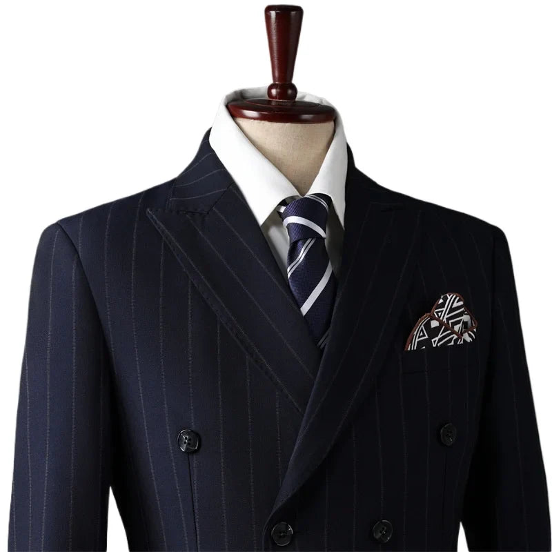 Men's Suit blazer Casual Business Formal Attire Groomsmen Groom's Wedding Double Breasted Striped Suit Jacket Mail Top clothing