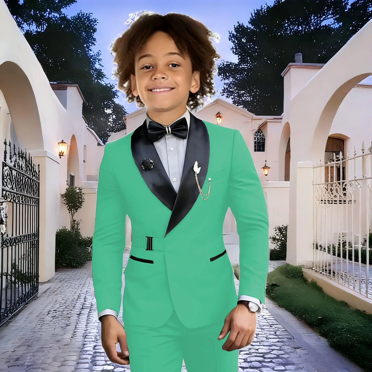 Navy Blue Boy Suits Wedding Kids Tuxedos 2 Pieces Formal Blazer Shawl Lapel Double Breasted Prom Suits (Jacket+Pants)