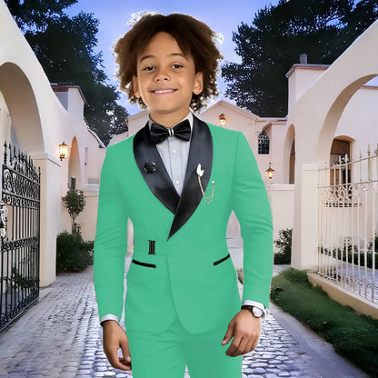 Navy Blue Boy Suits Wedding Kids Tuxedos 2 Pieces Formal Blazer Shawl Lapel Double Breasted Prom Suits (Jacket+Pants)