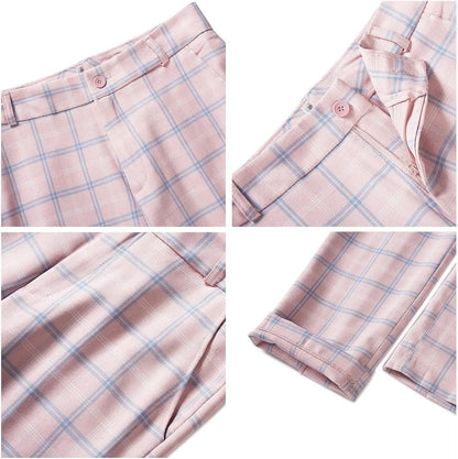 Plaid Women Suits Office Sets 2023 Vintage Long Sleeve Single Button Silm Blazers Chic High Waist Casual Pants Suits