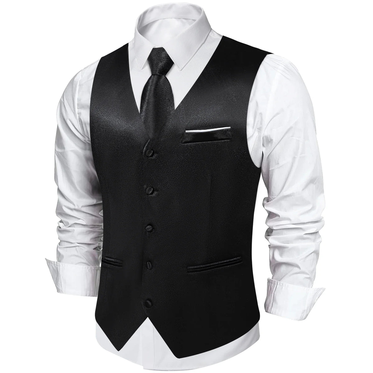 Men's Satin Suit Vest Set with Tie Handkerchief and Cufflinks for Wedding and Prom