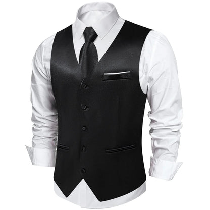 Men's Satin Suit Vest Set with Tie Handkerchief and Cufflinks for Wedding and Prom