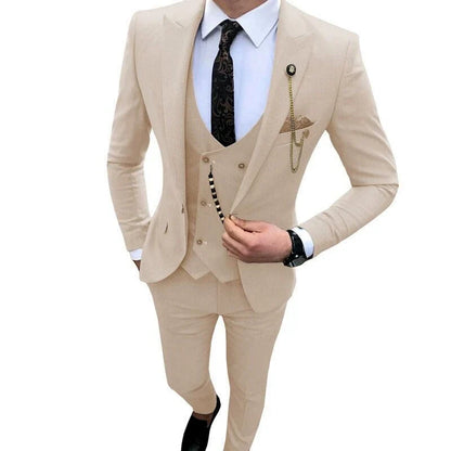 Nouveaux Costumes Homme de Luxe Élégants Ensemble 3 Pièces Tendance Décontracté Chic Coupe Ajustée Revers Pointu Blazer Social Mariage Smoking Bureau