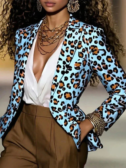 Spring Autumn 2026 Fashion Leopard Blazer Women Notched Slim Waist Jacket Coat Women Clothing Female Casual 63991
