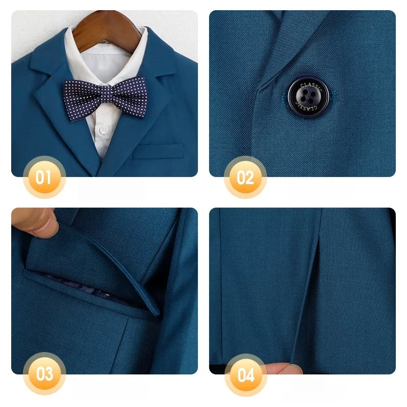 Gentleman Boys Suit Set Kids Blazer Vest Pants Bowtie 4Pieces Party Dress Suit Child's Formal Baptism Birthday Wedding Outfit