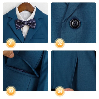 Gentleman Boys Suit Set Kids Blazer Vest Pants Bowtie 4Pieces Party Dress Suit Child's Formal Baptism Birthday Wedding Outfit