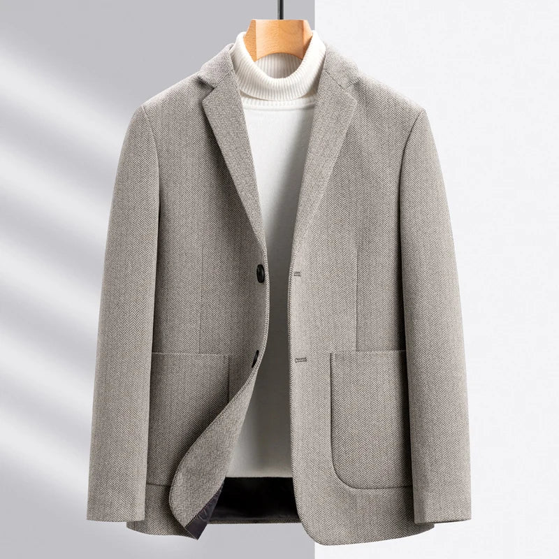 Men's Wool Blend Single-Breasted Blazer for Business and Smart Casual Wear
