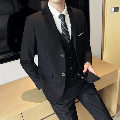 Men's Three-Piece Slim Fit Suit – England Style, Business Casual & Wedding, Navy/Black/Grey