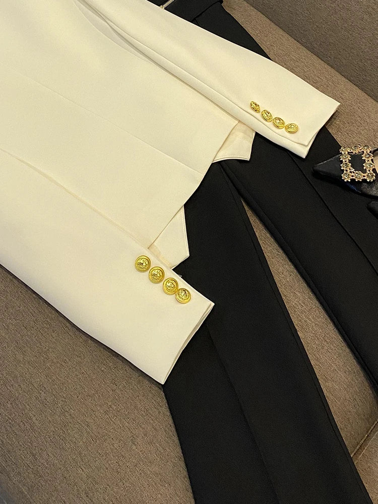 Business Commute Style Women's Long Sleeve Double-Breasted Suit Slim Fit Waist-Cinching Outerwear Fashion D9986