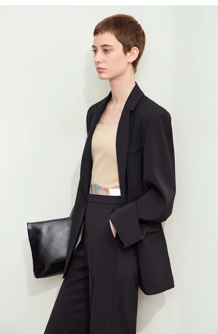 Minimalism Women Tailored Coat 2024 Autumn New Office Lady Lapel Collar Print Patchwork Mid-length Loose Blazer 12443016