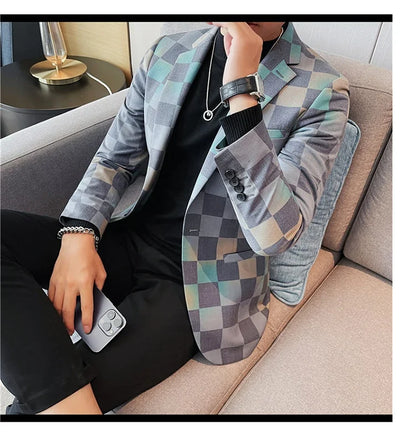 British Style Luxury Plaid Suit Jacket 2025 Spring New Men High-end Business Slim Blazers Groom Wedding Social Party Dress Coats