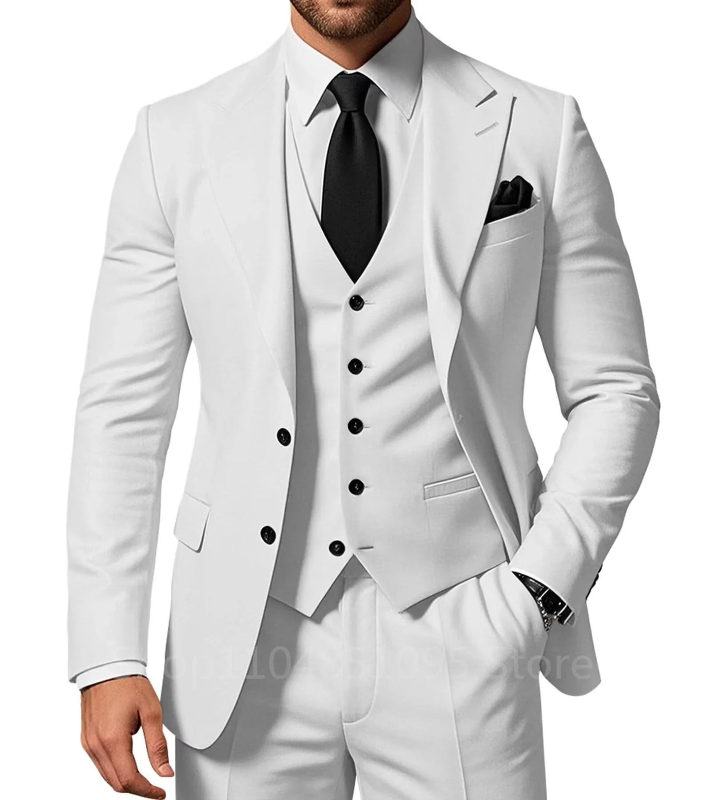 Costume de Mariage Homme Formel Solide - Marié, Garçon d'Honneur, Fête, Bal, Affaires, Bureau - Ensemble 3 Pièces : Blazer, Gilet, Pantalon