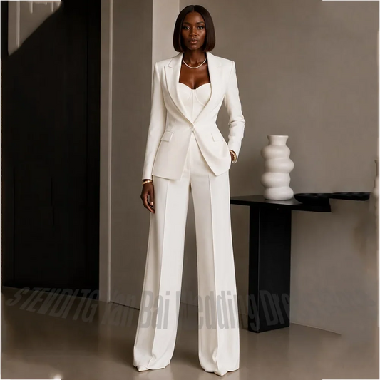Business White Suit For Women Tailored Regular Fit Peak Lapel Slim Single Button Elegant Formal Outfit Professional Lady Set