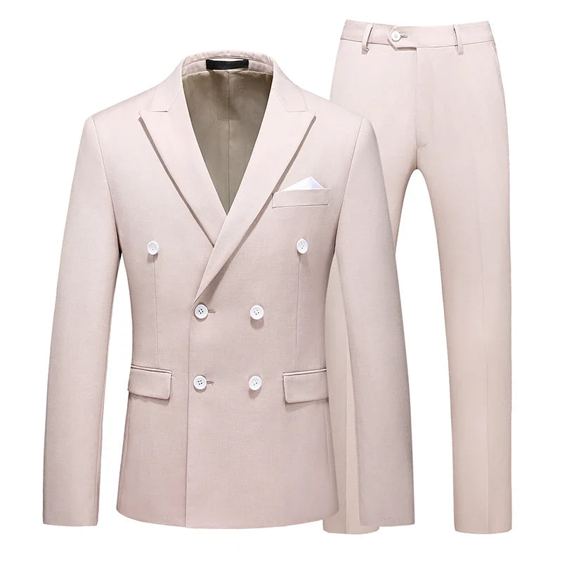 Men's Double-Breasted Suit Jacket and Trousers – Formal Business & Wedding 2-Piece Set