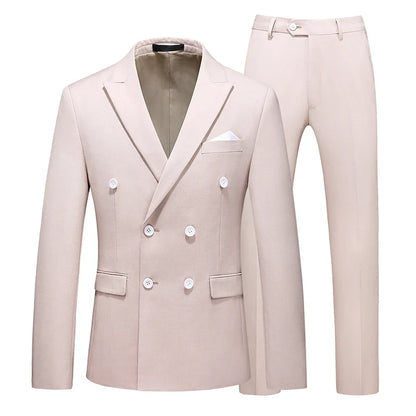 Men's Double-Breasted Suit Jacket and Trousers – Formal Business & Wedding 2-Piece Set