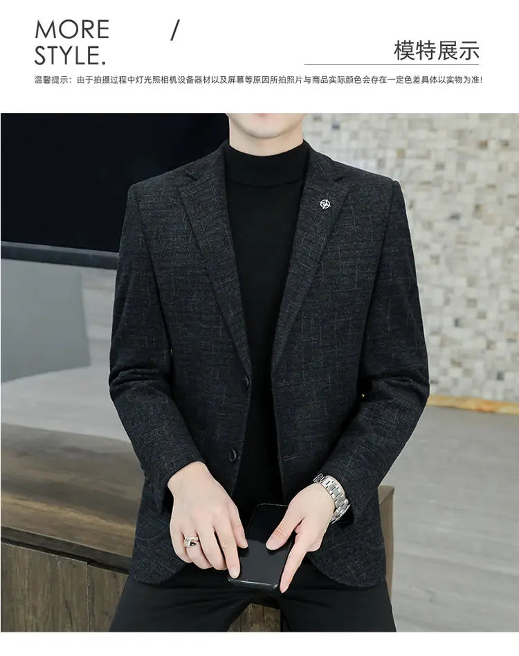 M-8XL Blazer Men's Business Gentleman Korean Wedding Fashion Trend, Slim Fit, Versatile, High-end Casual, Woolen Blazer