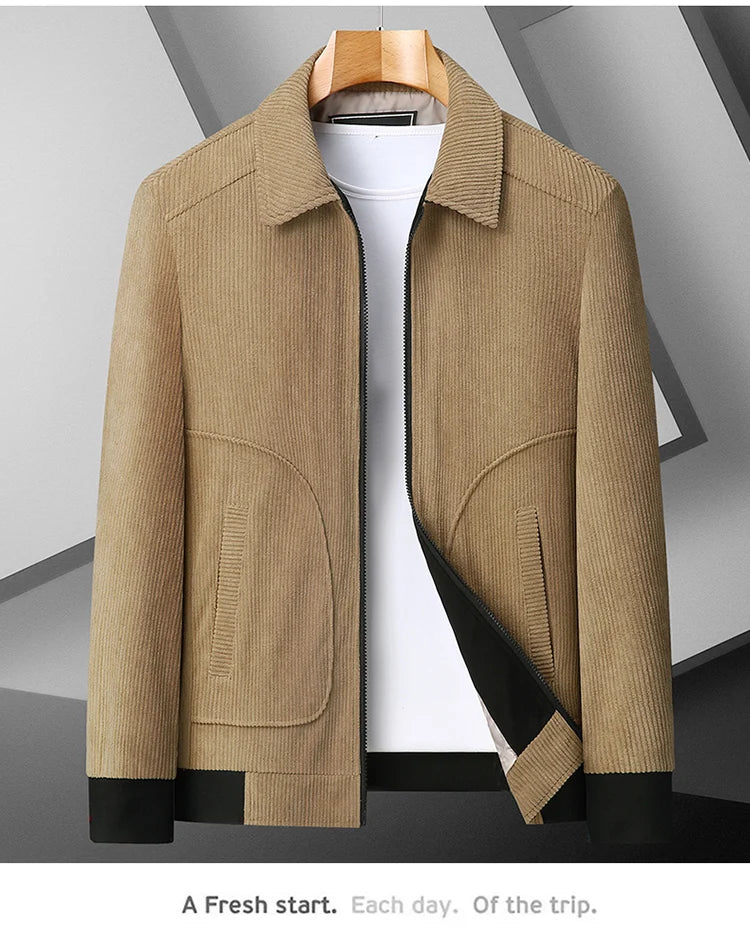 Men's High-Quality Corduroy Jacket Plus Size Lapel Thick Autumn Winter Warm Casual Gown for Older Generations
