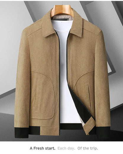 Men's High-Quality Corduroy Jacket Plus Size Lapel Thick Autumn Winter Warm Casual Gown for Older Generations