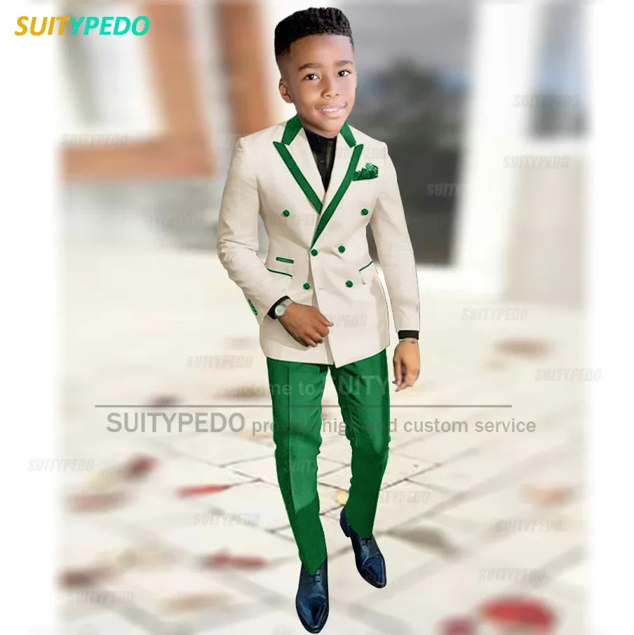 Fashion Suit For Boys Evening Dinner Tailor-made High Quality Outfits Fashion Children Double Breasted Blazer Pants Two Pieces
