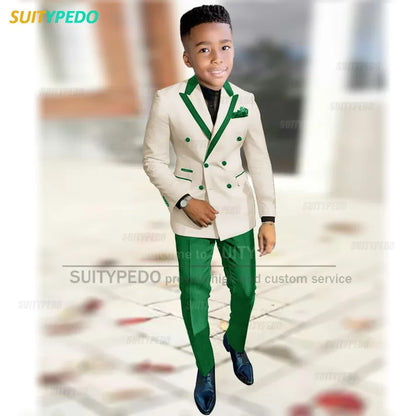 Fashion Suit For Boys Evening Dinner Tailor-made High Quality Outfits Fashion Children Double Breasted Blazer Pants Two Pieces