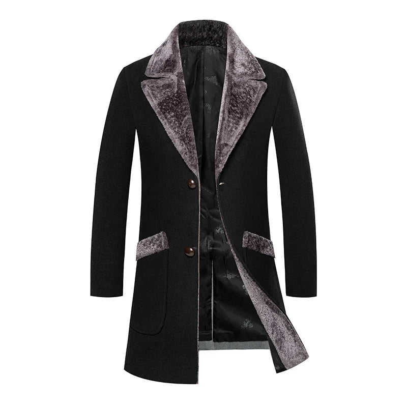 High-quality, fashionable, cool, trendy and versatile men's mid-length woolen collar casual woolen coat