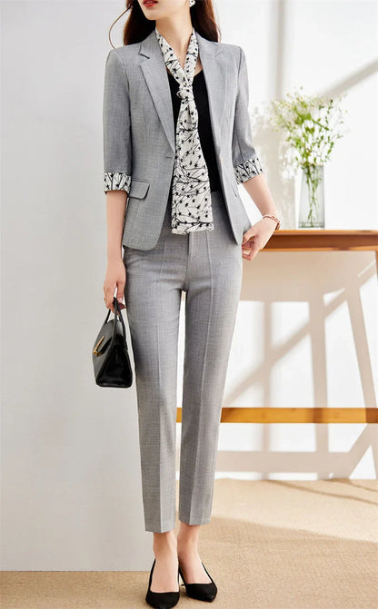 Office Lady Blazer Suits Elegant Women Tied Waist Top and Pant 2 Piece Set Outfit 2025 Trouser Female Business Work Wear